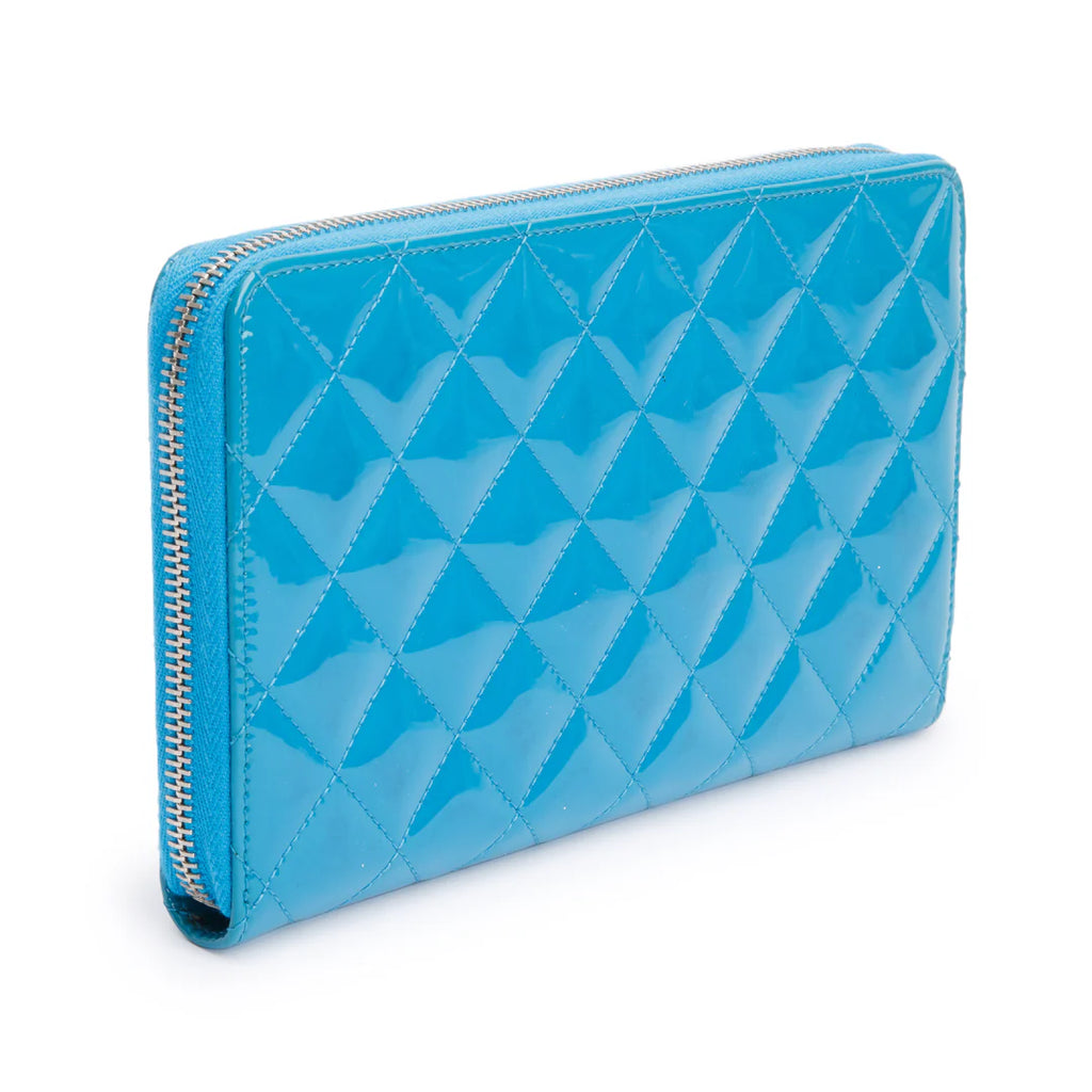 Blue Patent Leather Large Zip Around Organizer Wallet w/ Box &amp; Authenticity Card