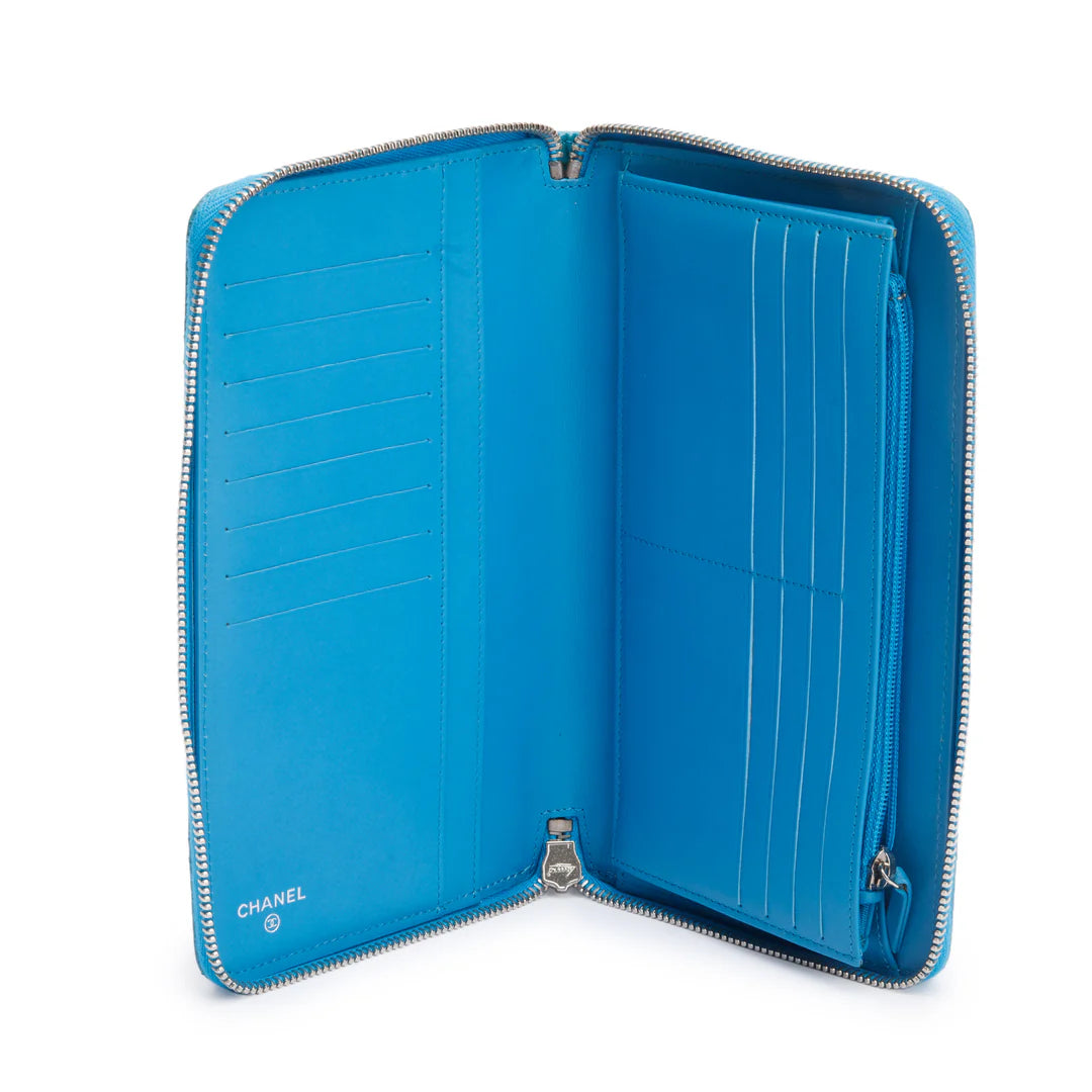 Blue Patent Leather Large Zip Around Organizer Wallet w/ Box &amp; Authenticity Card