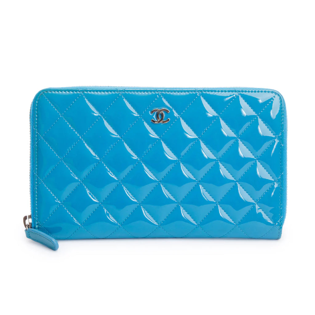 Blue Patent Leather Large Zip Around Organizer Wallet w/ Box &amp; Authenticity Card