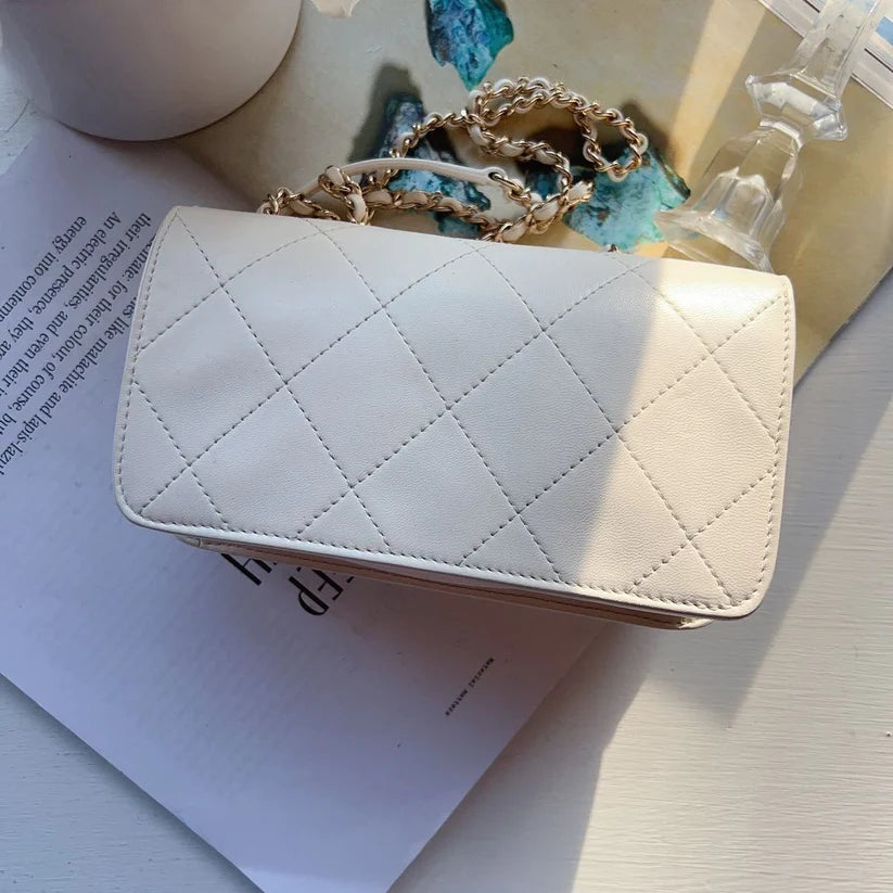 Chanel CC Front Pocket Flap Bag Stitched Calfskin Small White Coeur Cult Core