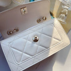 Chanel CC Front Pocket Flap Bag Stitched Calfskin Small White Coeur Cult Core