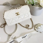 Chanel CC Front Pocket Flap Bag Stitched Calfskin Small White Coeur Cult Core