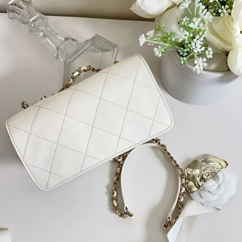 Chanel CC Front Pocket Flap Bag Stitched Calfskin Small White Coeur Cult Core
