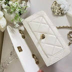 Chanel CC Front Pocket Flap Bag Stitched Calfskin Small White Coeur Cult Core