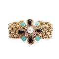 Gold Plated Resin, Enamel, Faux Pearl &amp; Crystal Cluster Reissue Chain Bracelet