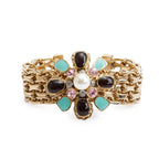 Gold Plated Resin, Enamel, Faux Pearl &amp; Crystal Cluster Reissue Chain Bracelet