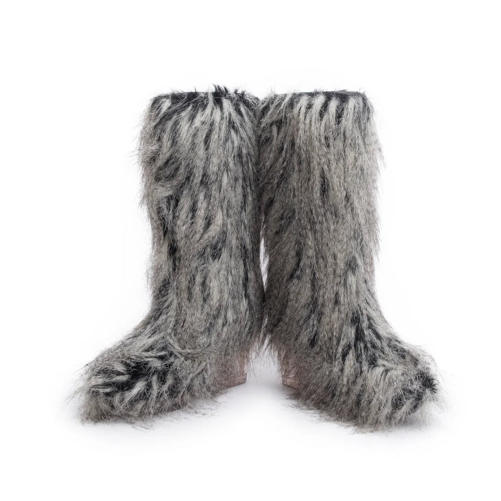 Grey Fantasy Fau Fur Icicle Heel Mukluks Boots, Size 38 Coeur Cult Core