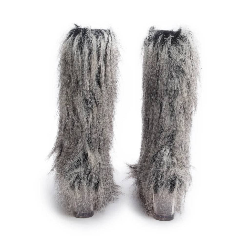 Grey Fantasy Fau Fur Icicle Heel Mukluks Boots, Size 38 Coeur Cult Core