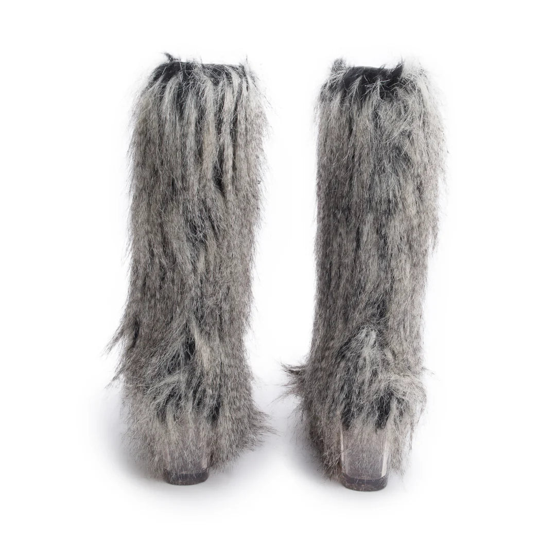 Grey Fantasy Fau Fur Icicle Heel Mukluks Boots, Size 38 Coeur Cult Core