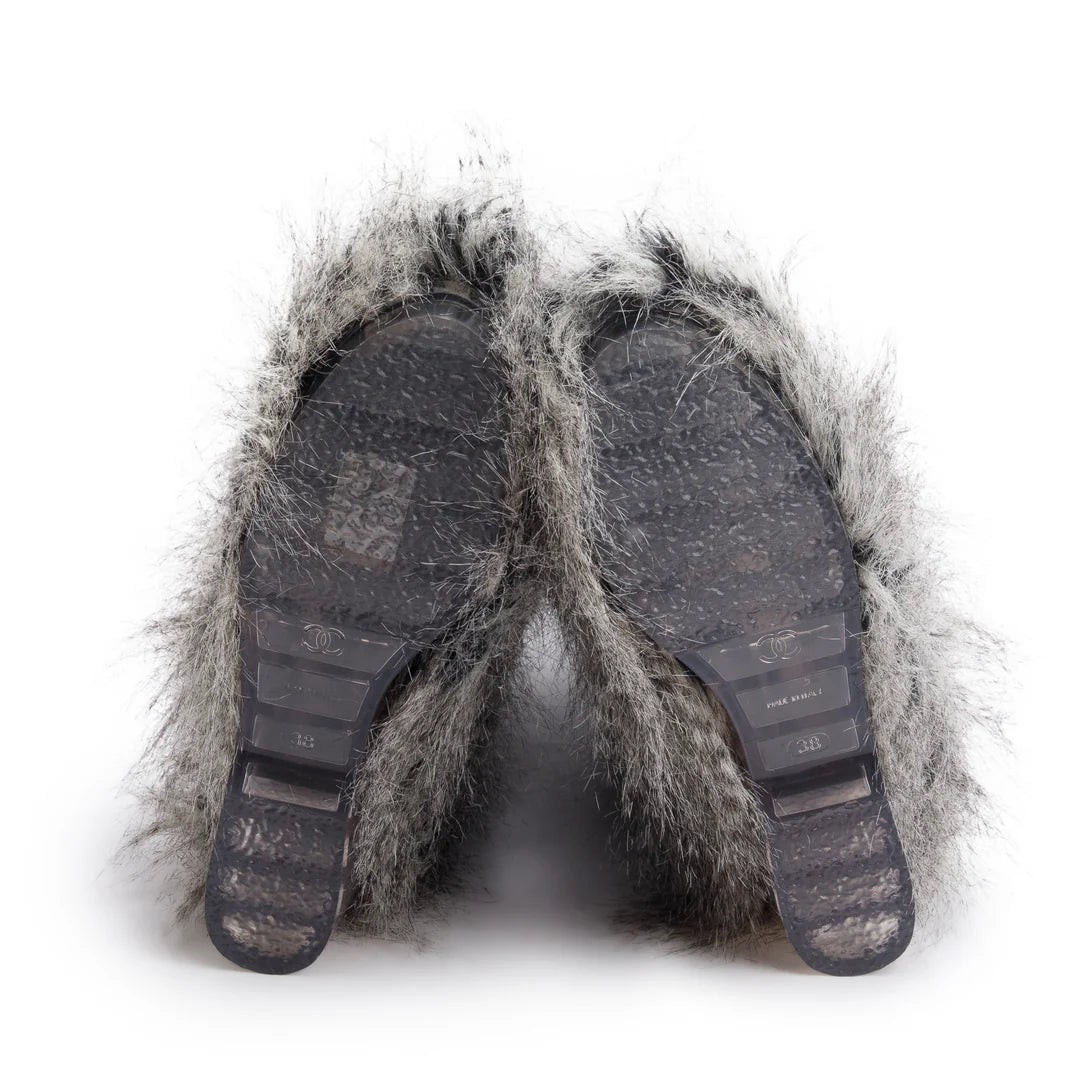 Grey Fantasy Fau Fur Icicle Heel Mukluks Boots, Size 38 Coeur Cult Core