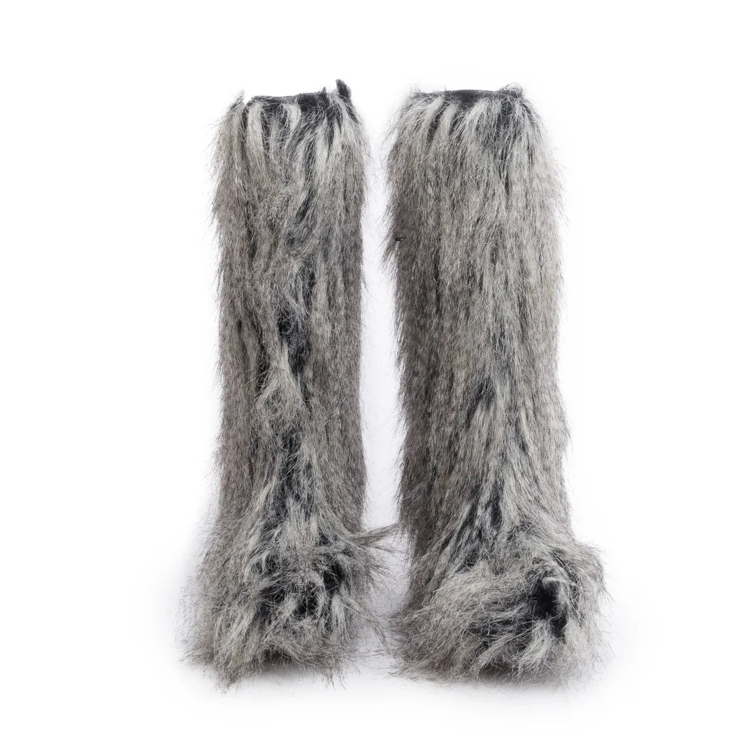Grey Fantasy Fau Fur Icicle Heel Mukluks Boots, Size 38 Coeur Cult Core