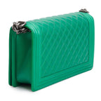 Metallic Green Quilted Calfskin Leather New Medium Boy Bag