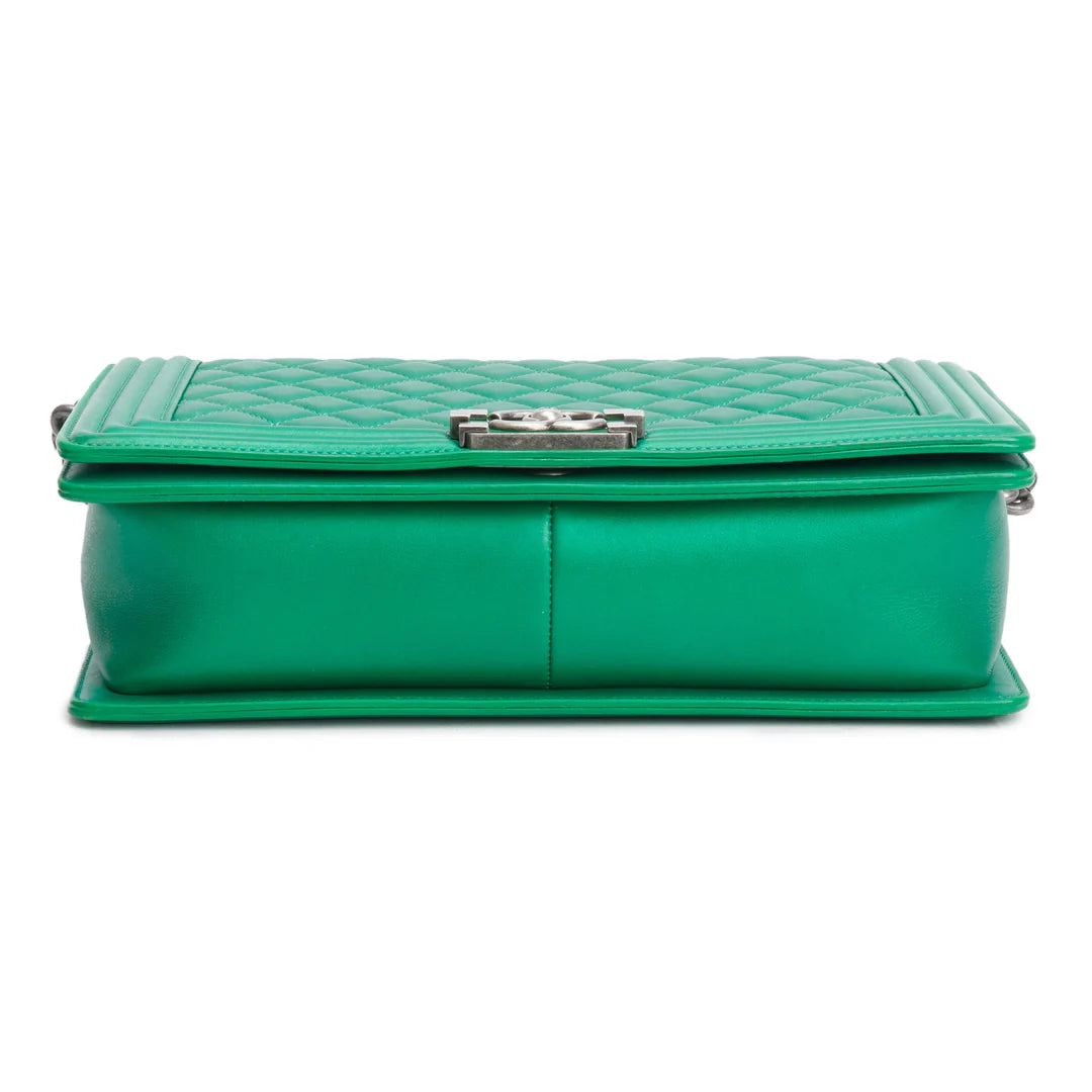Metallic Green Quilted Calfskin Leather New Medium Boy Bag