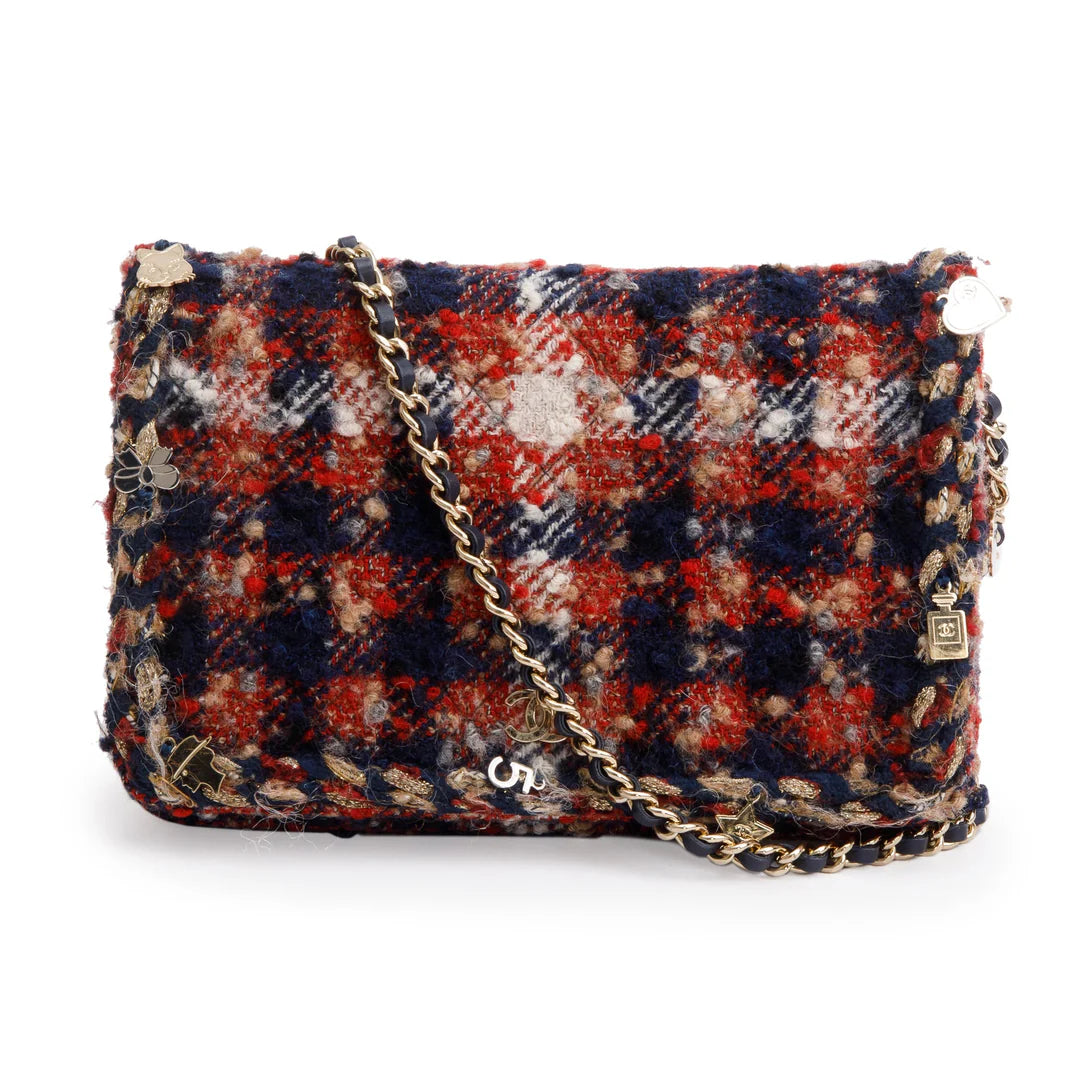 Multicolor Tweed Charms Wallet On Chain w/ Authenticity Card
