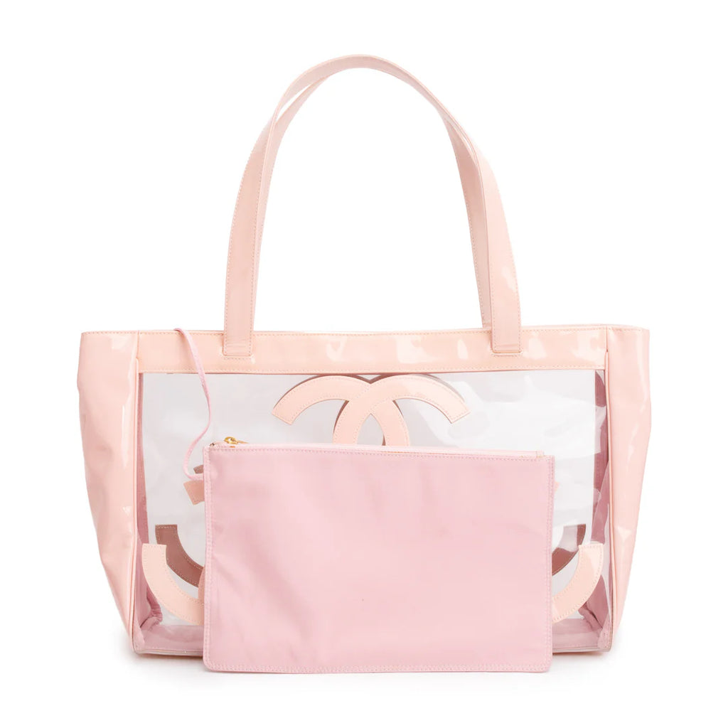 Pink Patent Leather Transparent PVC Triple CC Logo Tote Coeur Cult Core