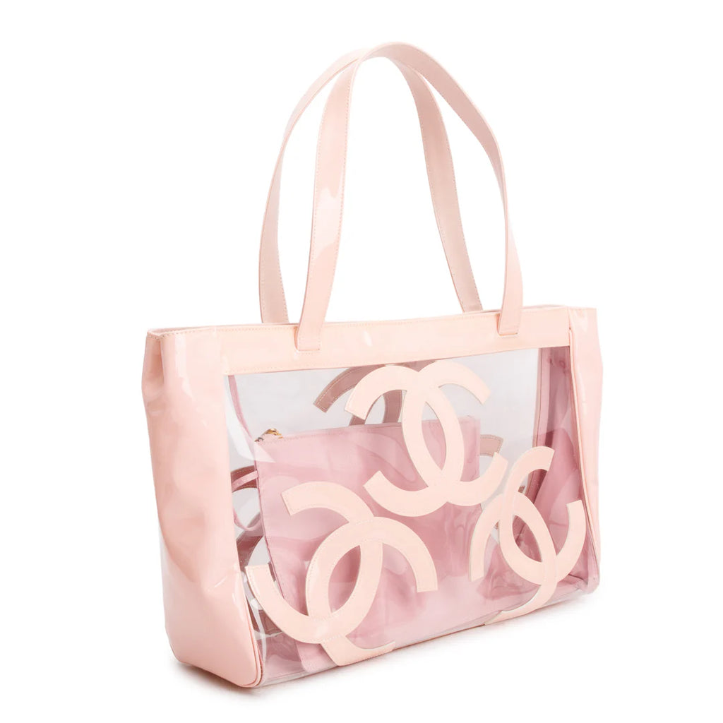 Pink Patent Leather Transparent PVC Triple CC Logo Tote Coeur Cult Core