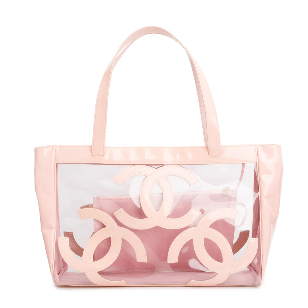 Pink Patent Leather Transparent PVC Triple CC Logo Tote Coeur Cult Core