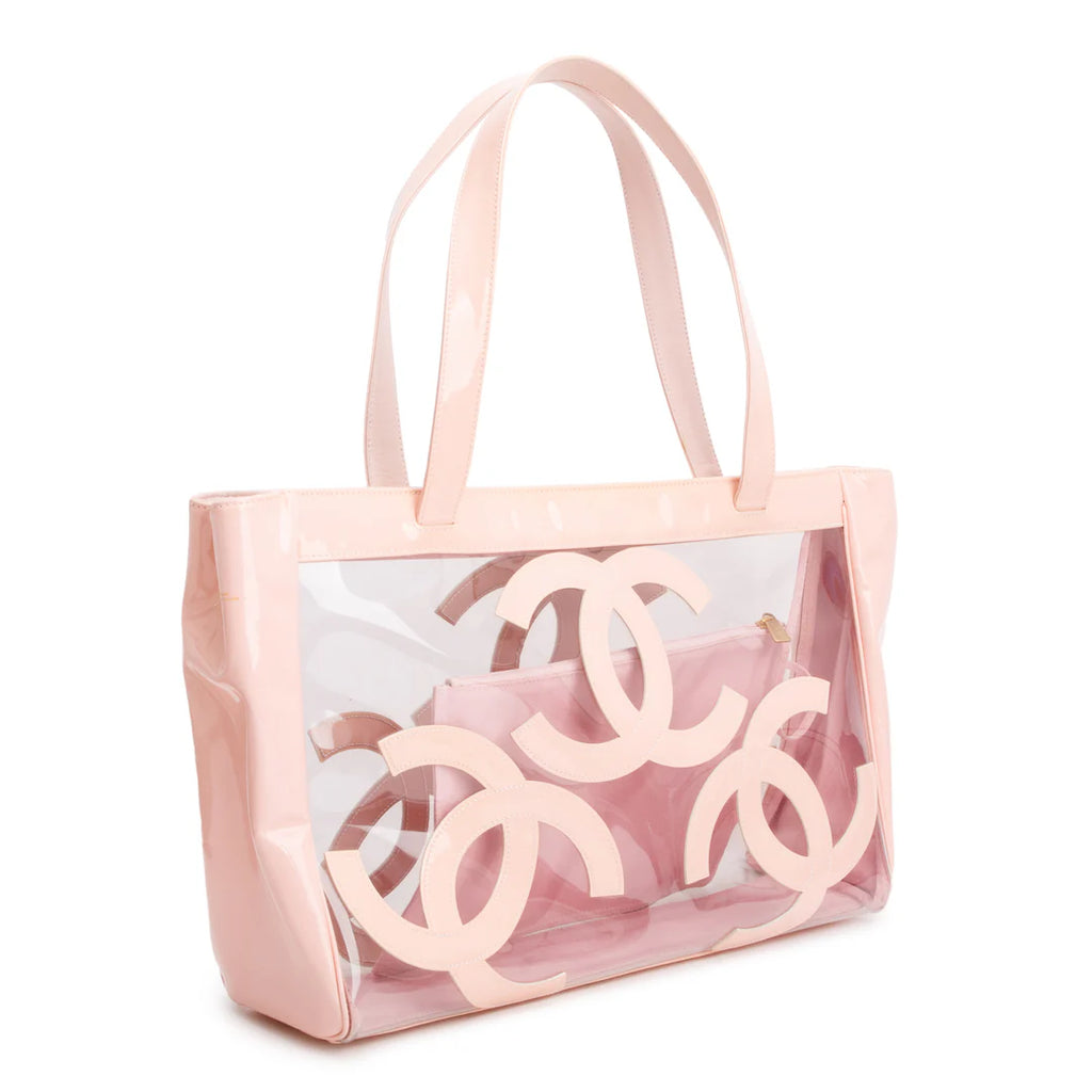 Pink Patent Leather Transparent PVC Triple CC Logo Tote Coeur Cult Core
