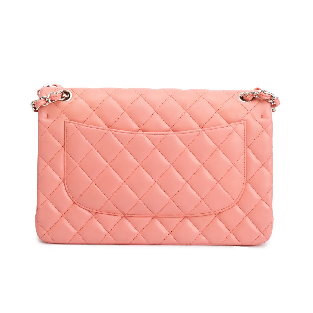 Pink Quilted Lambskin Leather Classic Jumbo Double Flap Bag w/ Authenticity Card