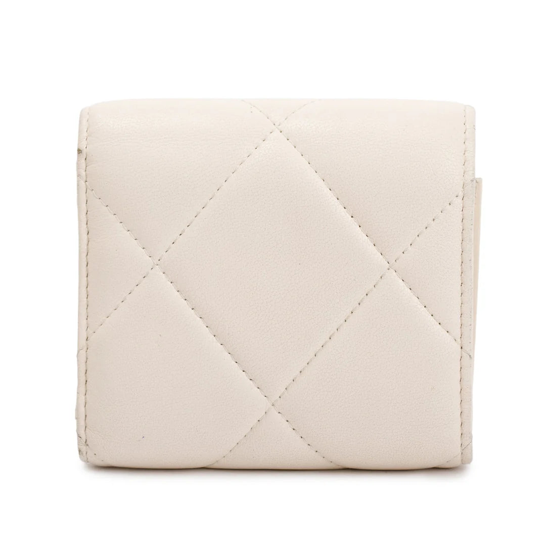 White Quilted Leather Small 19 Flap Wallet w/ Authenticity Card
