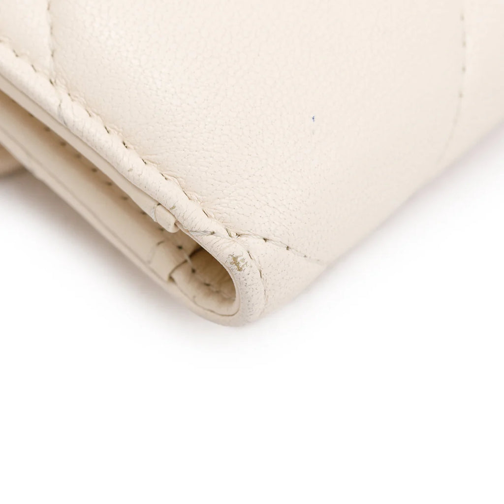 White Quilted Leather Small 19 Flap Wallet w/ Authenticity Card
