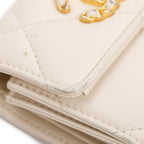 White Quilted Leather Small 19 Flap Wallet w/ Authenticity Card