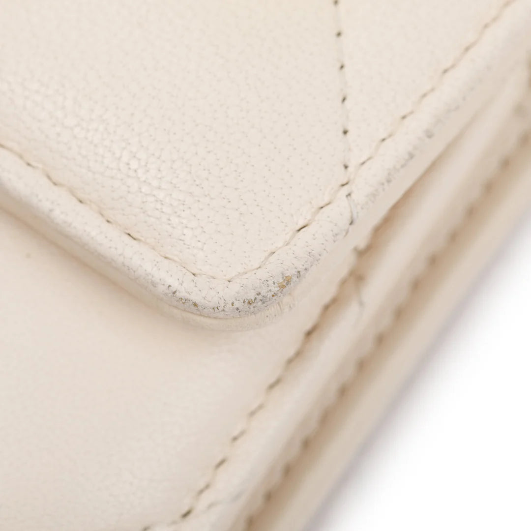 White Quilted Leather Small 19 Flap Wallet w/ Authenticity Card