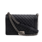 Black Quilted Lambskin Leather Large Boy Bag