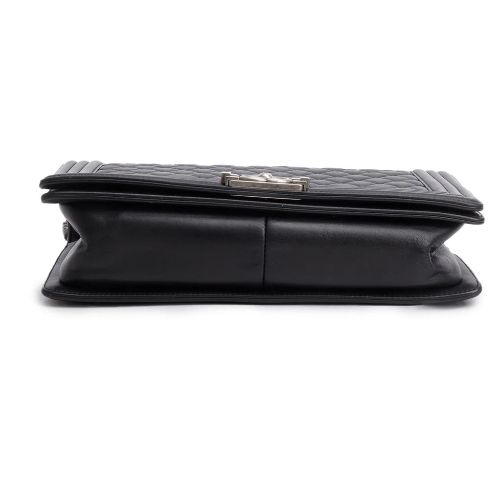 Black Quilted Lambskin Leather Large Boy Bag