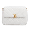 White Quilted Caviar Leather Small CC Side Note Flap Bag Coeur Cult Core
