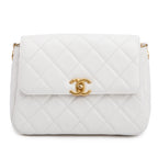 White Quilted Caviar Leather Small CC Side Note Flap Bag Coeur Cult Core