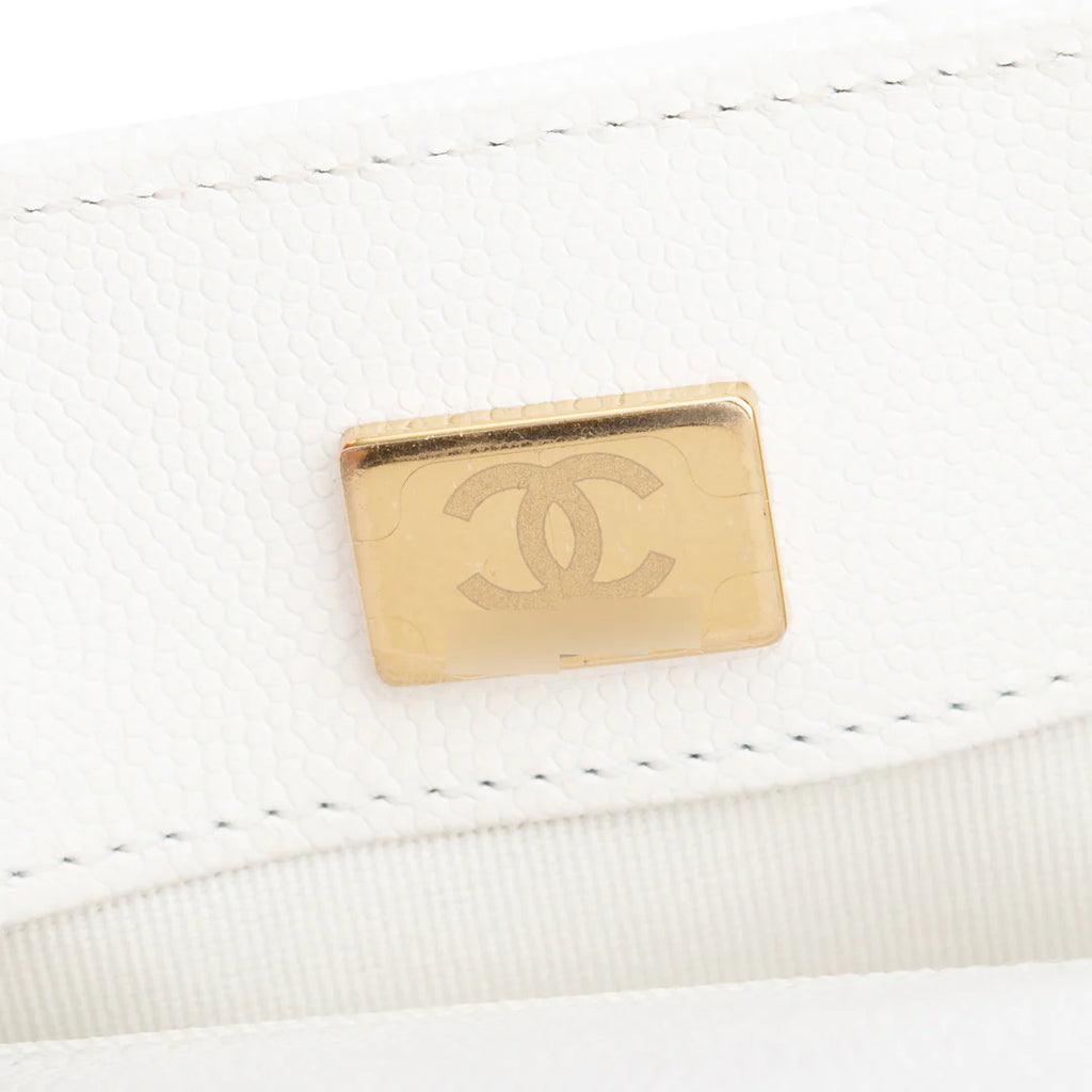 White Quilted Caviar Leather Small CC Side Note Flap Bag Coeur Cult Core