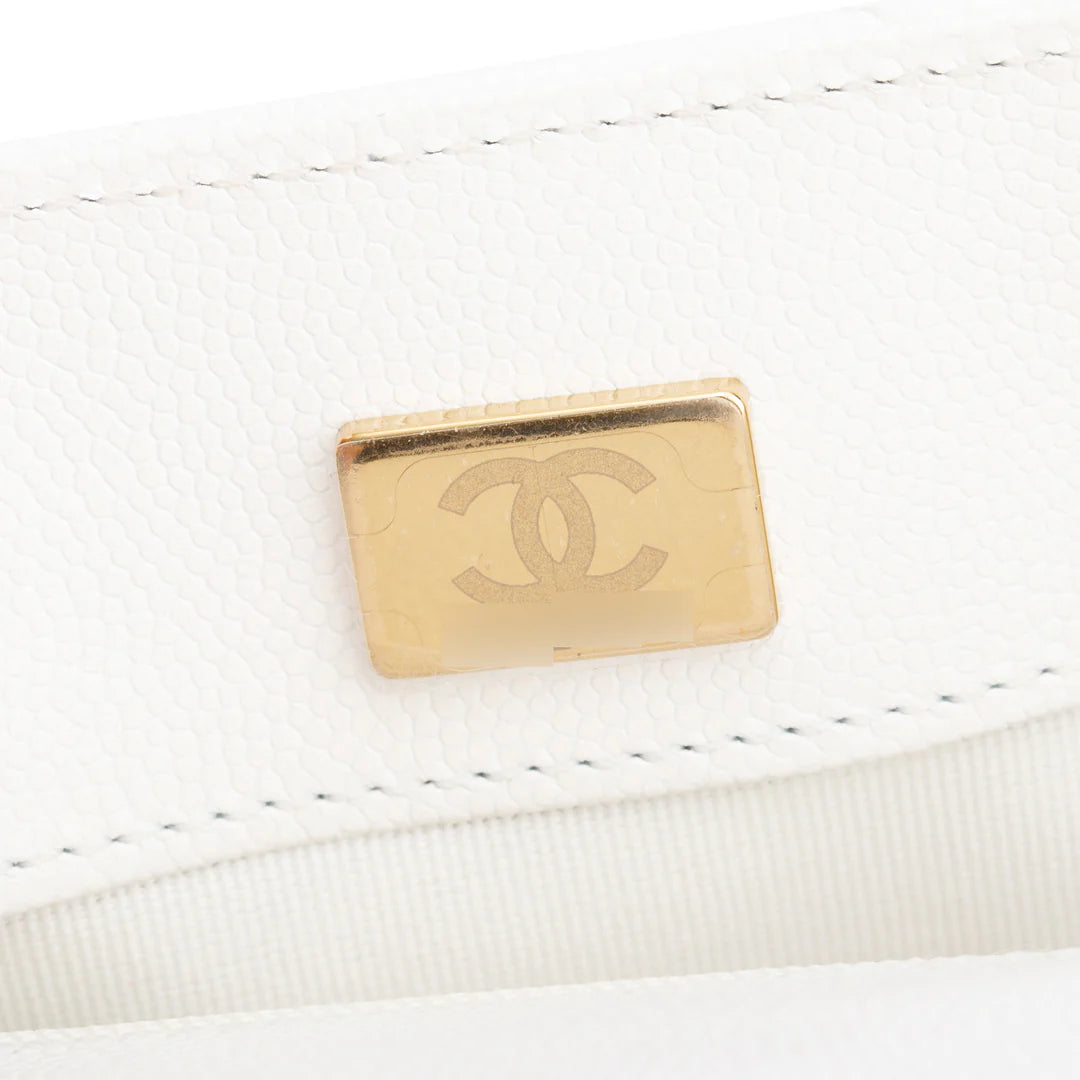 White Quilted Caviar Leather Small CC Side Note Flap Bag Coeur Cult Core