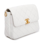 White Quilted Caviar Leather Small CC Side Note Flap Bag Coeur Cult Core