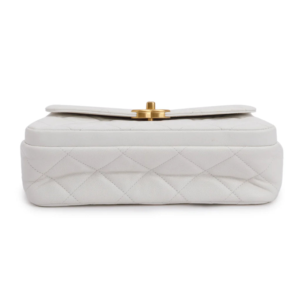 White Quilted Caviar Leather Small CC Side Note Flap Bag Coeur Cult Core