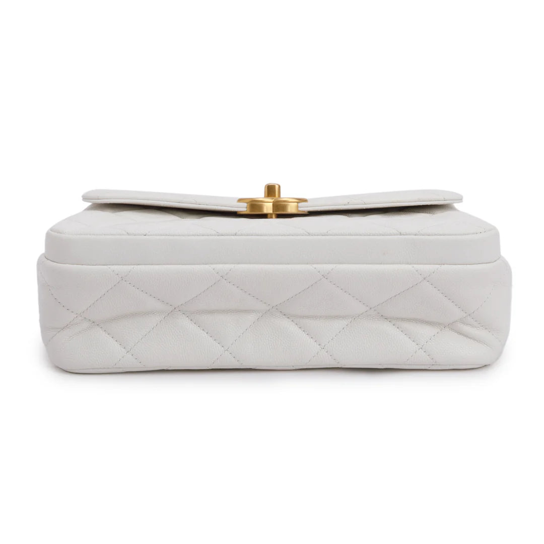 White Quilted Caviar Leather Small CC Side Note Flap Bag Coeur Cult Core