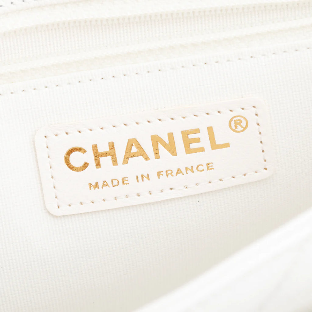 White Quilted Caviar Leather Small CC Side Note Flap Bag Coeur Cult Core