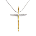 18k White Gold Yellow Sapphire &amp; Diamond Cross Pendant Necklace