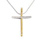 18k White Gold Yellow Sapphire &amp; Diamond Cross Pendant Necklace