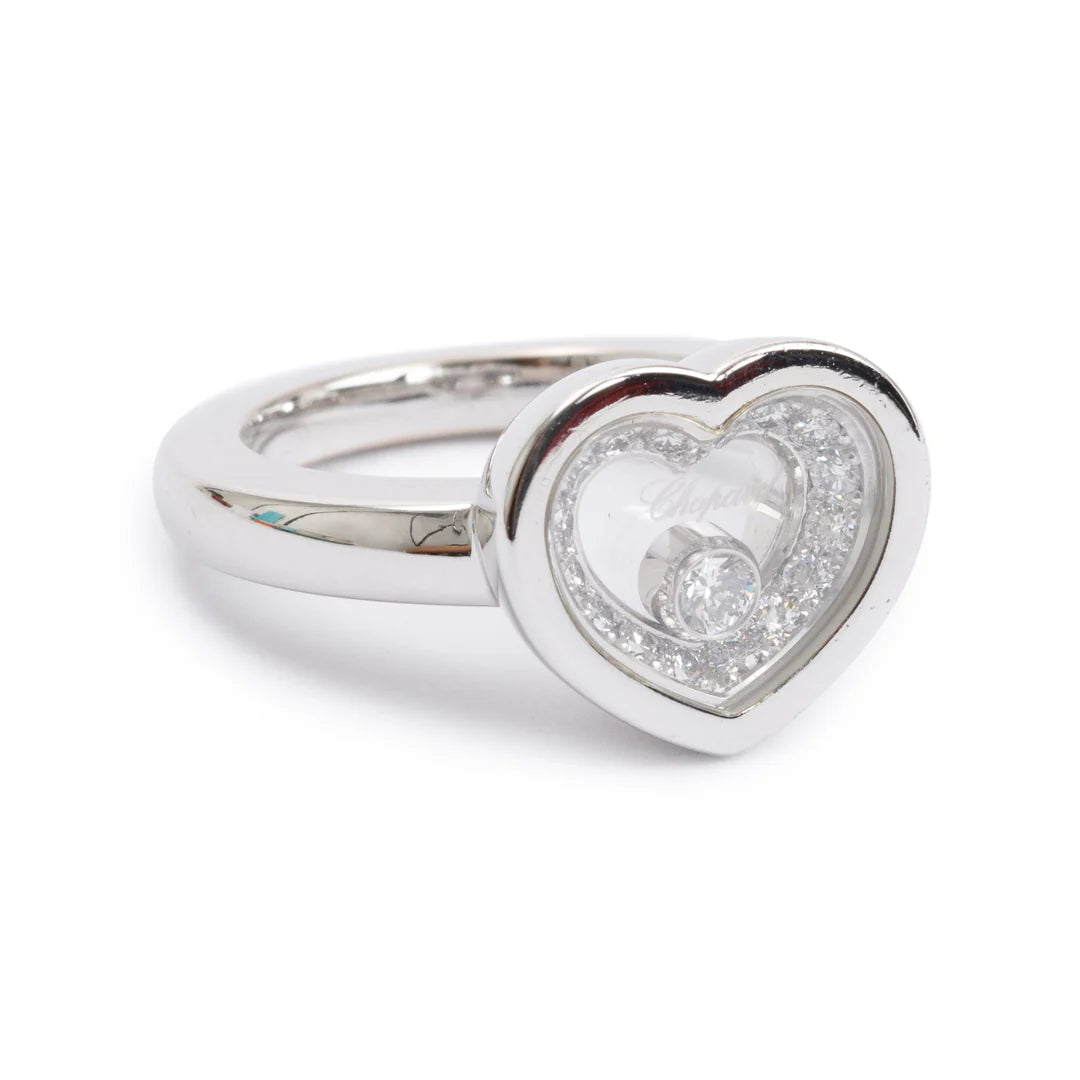 18k White Gold Happy Diamonds Heart Ring, Size 6