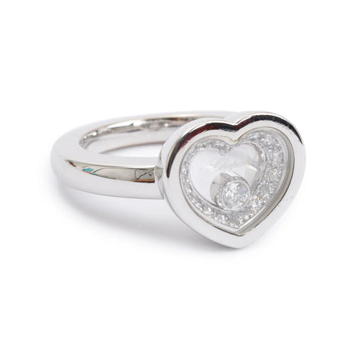 18k White Gold Happy Diamonds Heart Ring, Size 6