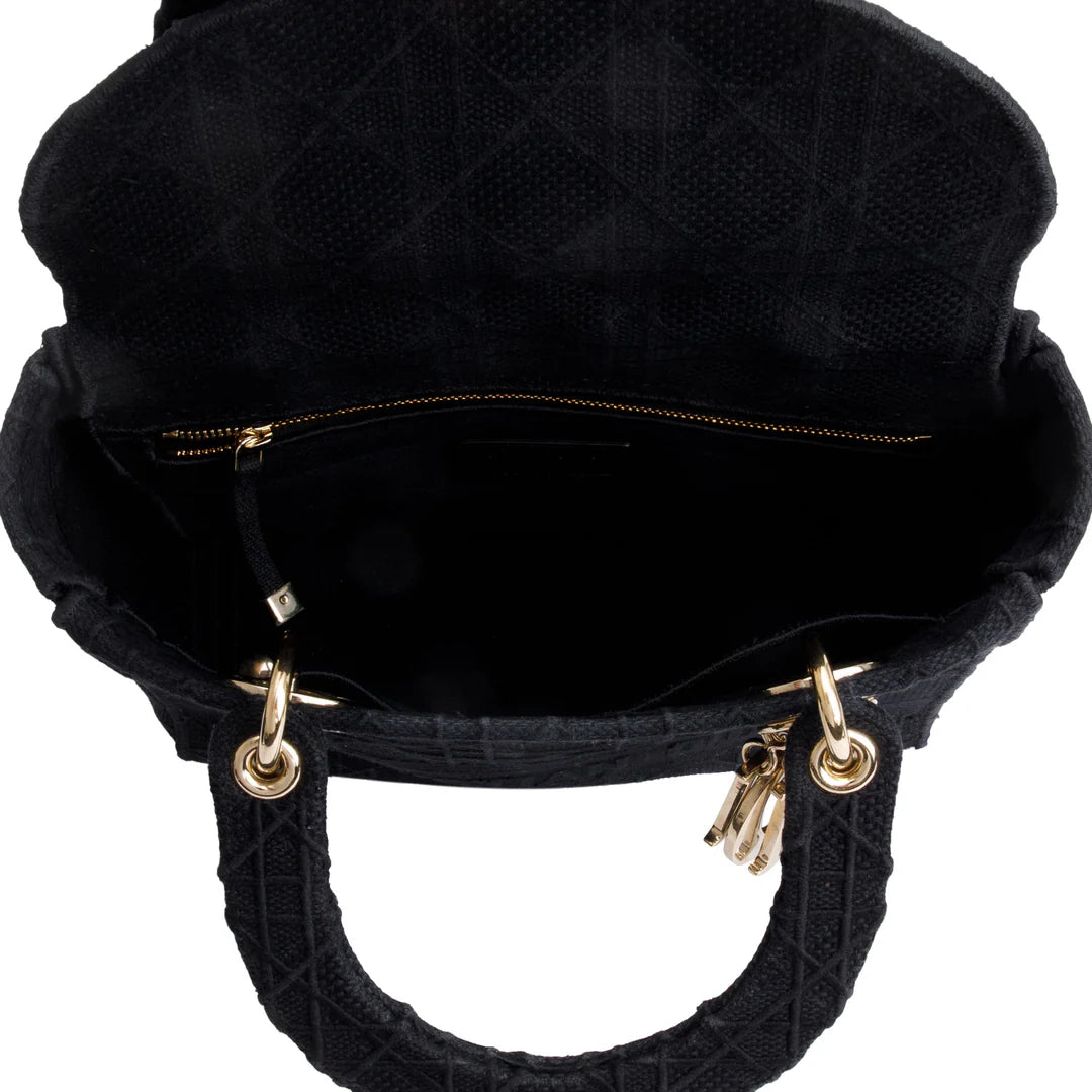 2020 Black Toile De Jouy Embroidery Medium Lady D-Lite Bag w/ Strap