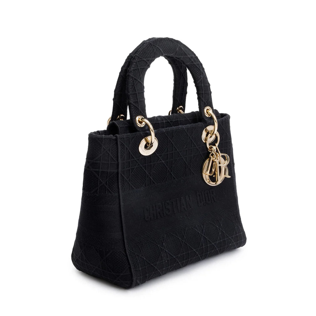 2020 Black Toile De Jouy Embroidery Medium Lady D-Lite Bag w/ Strap