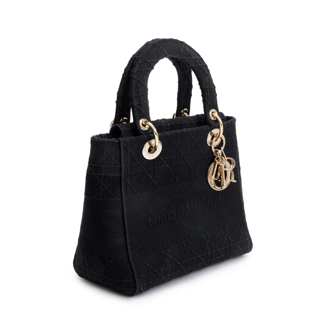 2020 Black Toile De Jouy Embroidery Medium Lady D-Lite Bag w/ Strap
