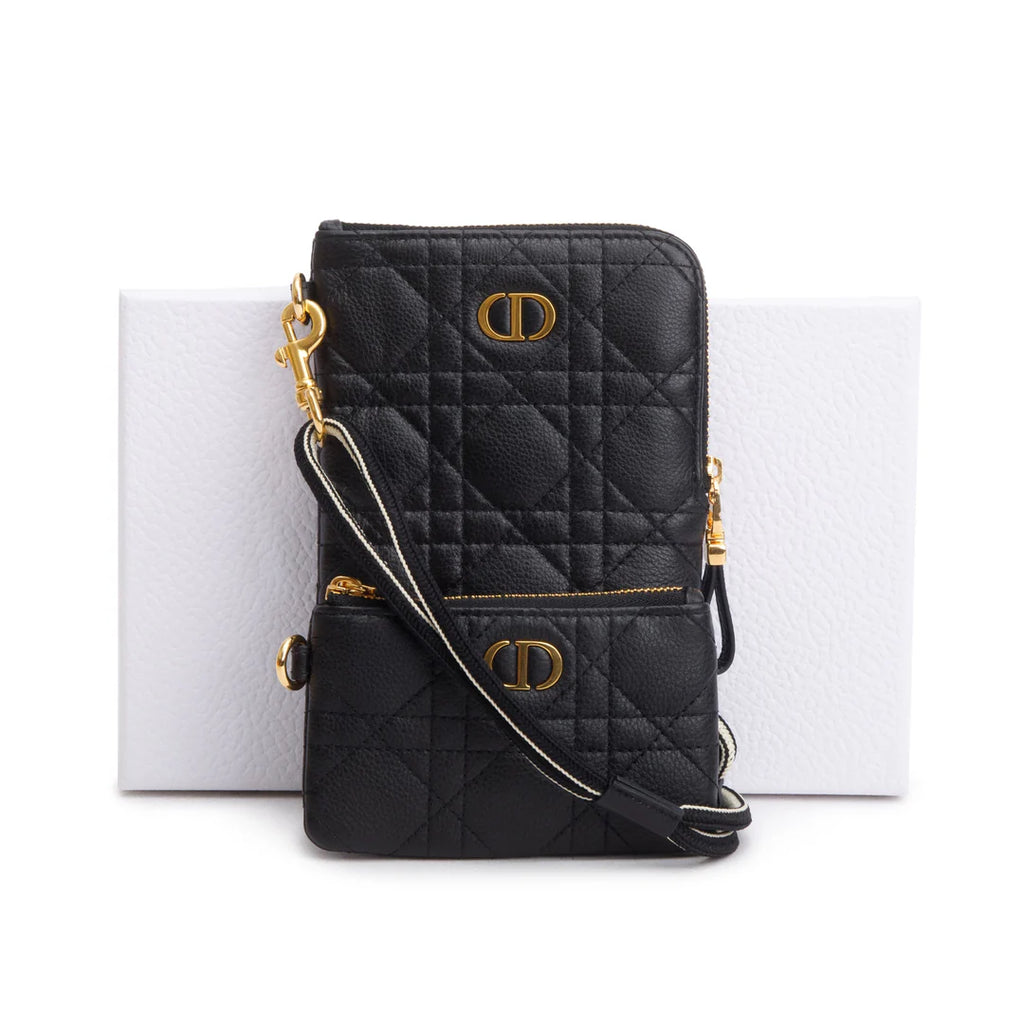 2021 Black Quilted Leather Caro Multifunctional Pouch w/ Box