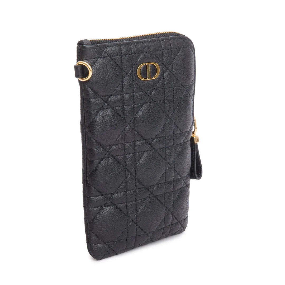 2021 Black Quilted Leather Caro Multifunctional Pouch w/ Box