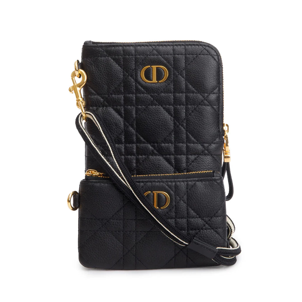 2021 Black Quilted Leather Caro Multifunctional Pouch w/ Box