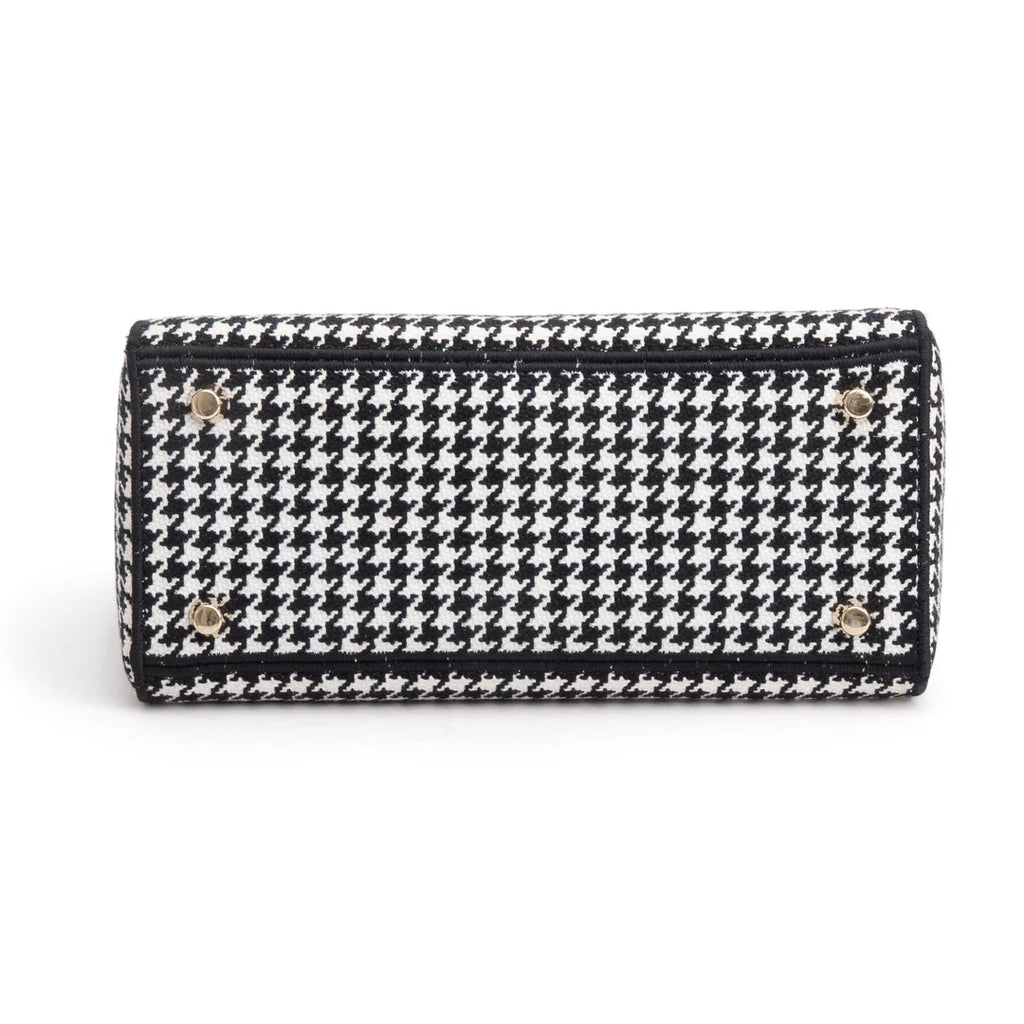 2022 Black/White Houndstooth Embroidered Medium Lady D-Lite Bag w/ Strap