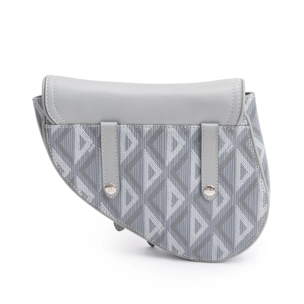 2022 Grey Calfskin Leather CD Diamond Coated Canvas Mini Saddle Crossbody Bag
