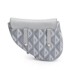 2022 Grey Calfskin Leather CD Diamond Coated Canvas Mini Saddle Crossbody Bag